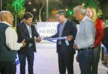 Orrego acompañó al intendente de Santa Lucía en la inauguración de la Plaza Héroes de Malvinas